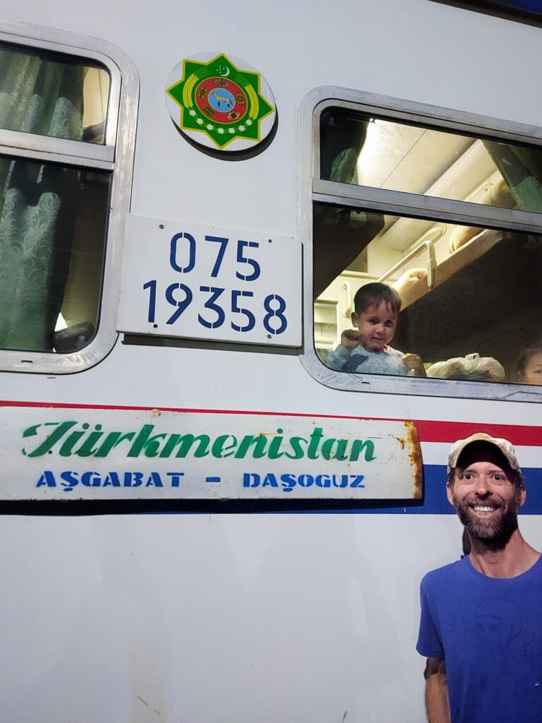 boarding the train from Dashoguz to Ashgabat, Turkmenistan