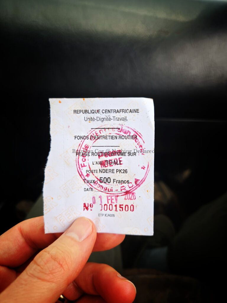travel toll pass exiting Bangui, Central African Republic