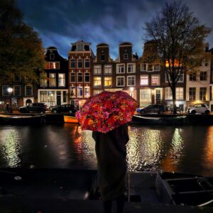 Amsterdam Canal Umbrella Night